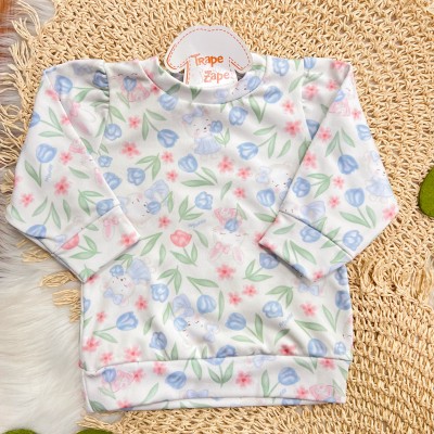 Conj. Blusa Ursinha com Plantinhas em Malha Térmica e Calça Legging - Branco e Rose